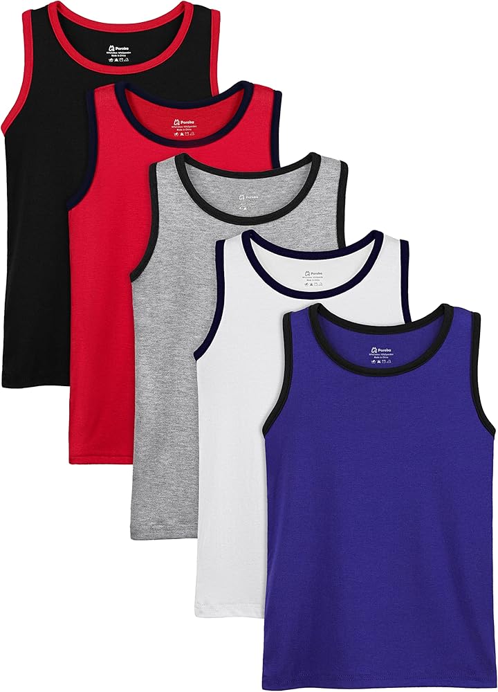 5 Pack Boys' Tank Undershirt Sleeveless Tank Tops Assorted Colors Round Neck Cotton Tank Tops