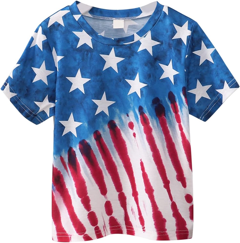 4th of July T Shirts for Boys Kids USA Independence Day T-Shirt Short Sleeve Star Striped Letter Printed Tops Patriotic Tees