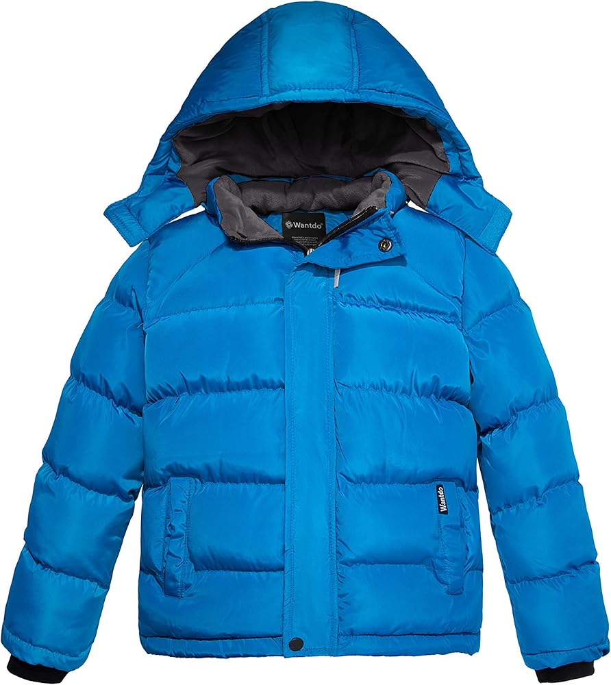 wantdo Boy's Fleece Winter Coat Waterproof Puffer Jacket Warm Winter Outerwear Jackets with Hood