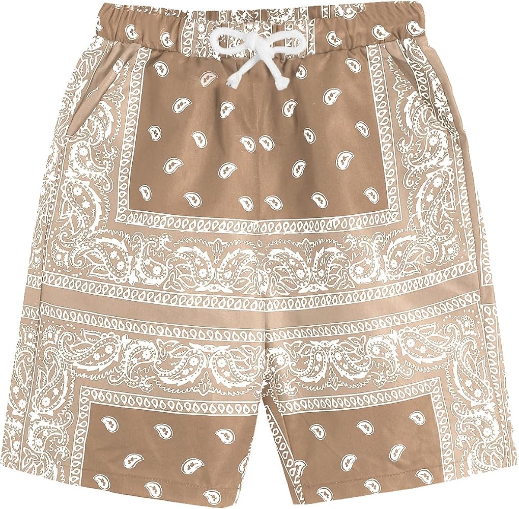 COZYEASE Boy's Graphic Shorts High Waisted Bobo Paisley Shorts Casual Summer Shorts with Pocket