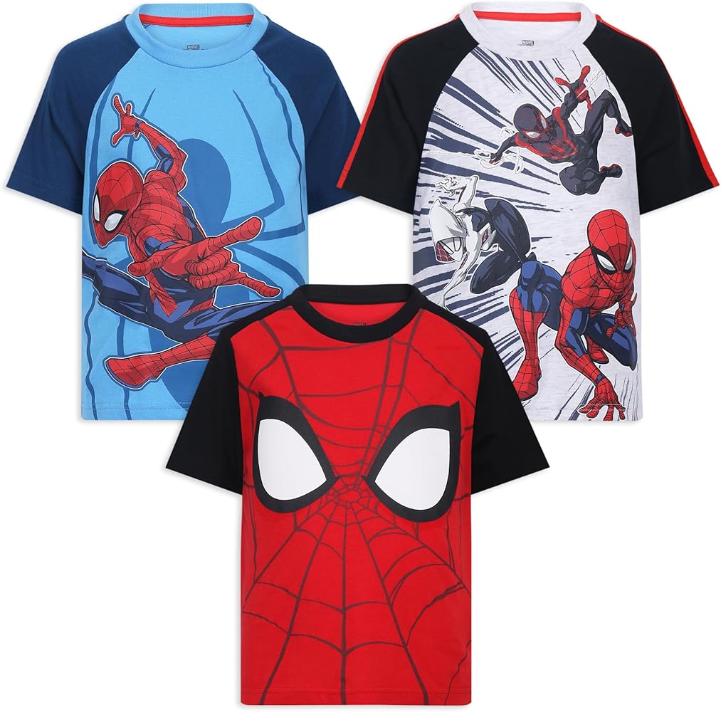 Marvel Spider-Man Boys 3 Pack Short Sleeve T-Shirts for Toddlers and Big Kids