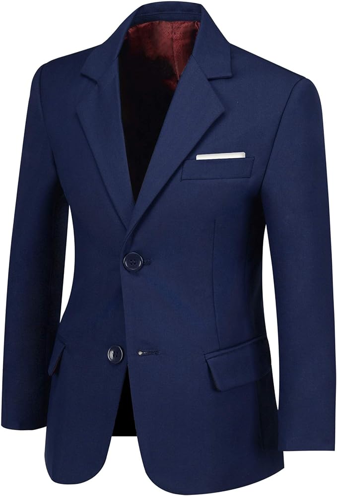 Blazer for Boys Coat One-Button Jacket Blue Suit for Kids Slim Fit Suits with Lapel Formal Blazer