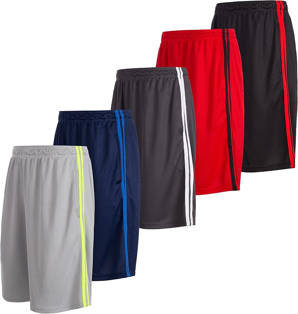 Essential Elements Boys 5-Pack Active Athletic Performance Basketball Shorts with Pockets