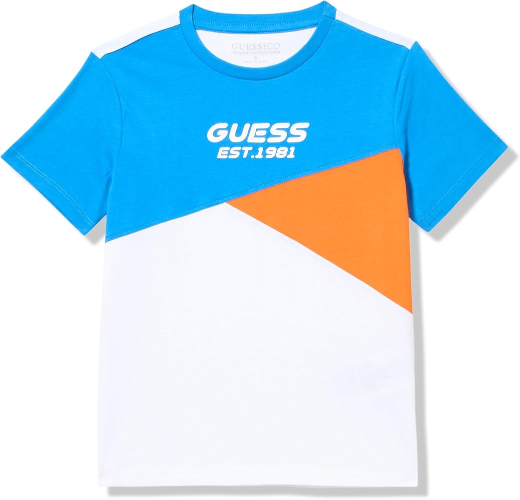 GUESS Boys' Organic Cotton Short Sleeve Color Block Shirt