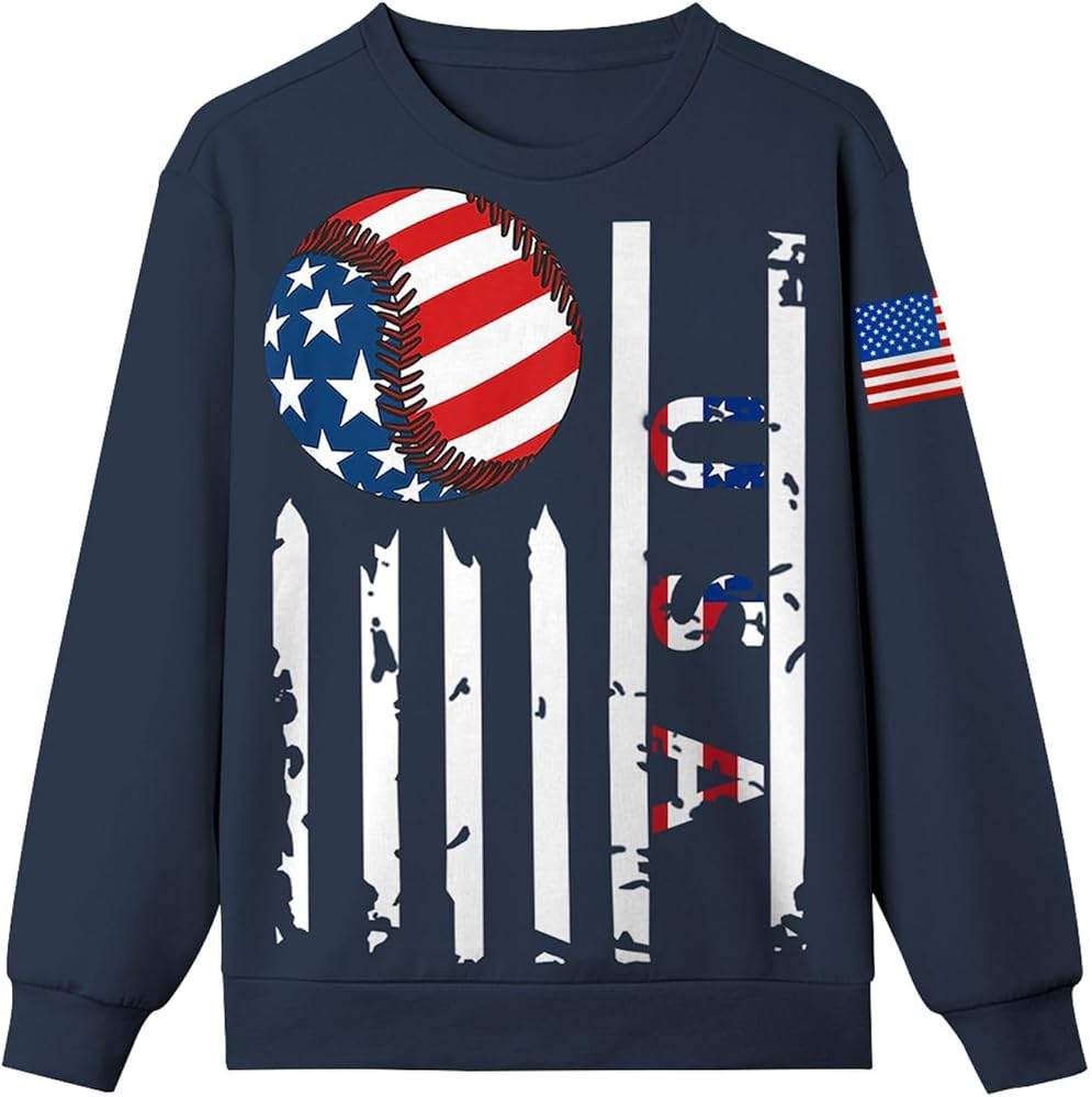 SAYM Boy's USA American Flag Patriotic Crew Neck Baseball Pullover Sweatshirts