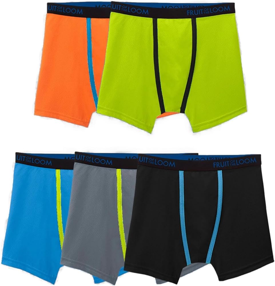 Fruit of the Loom Boys Breathable Micro-Mesh Boxer Briefs 5 Pack, XL Multicolor