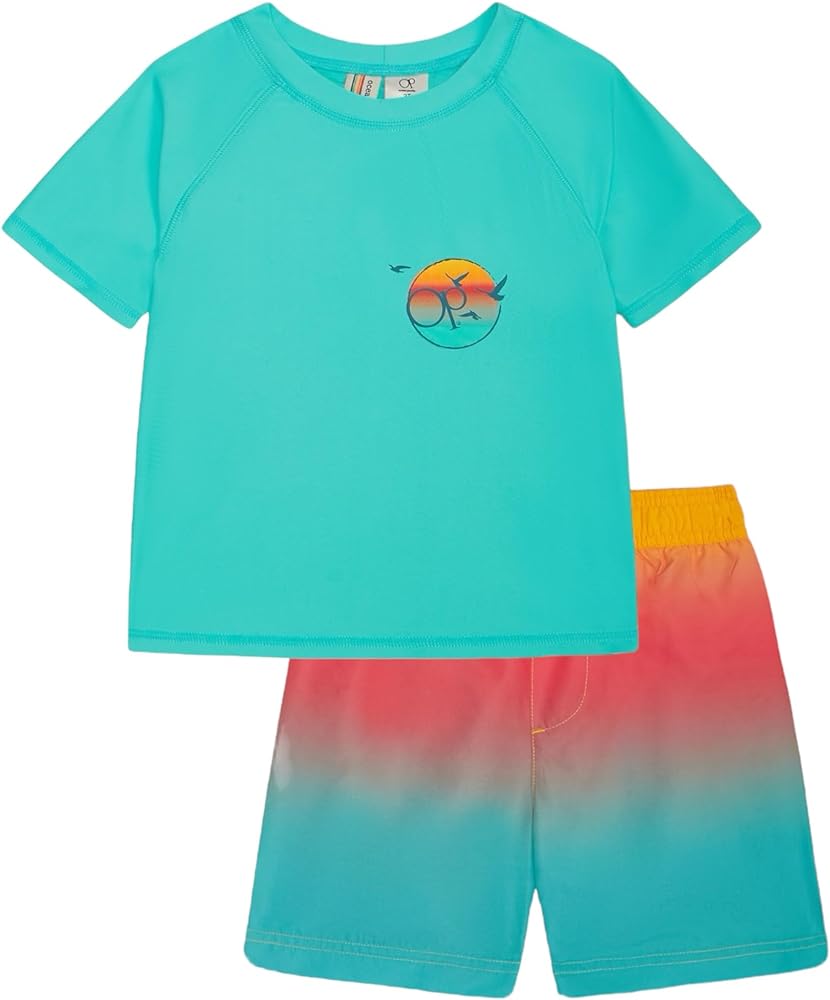 Ocean Pacific Boys' Rashguard and Trunks Swimsuit Set, Ombre, 6