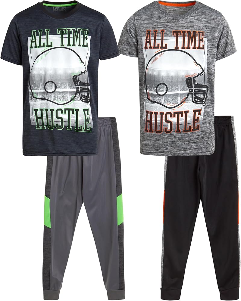 Boys' Sweatsuit Set - 4 Piece Performance Shirt and Tricot Sweatpants (Size: 8-16)