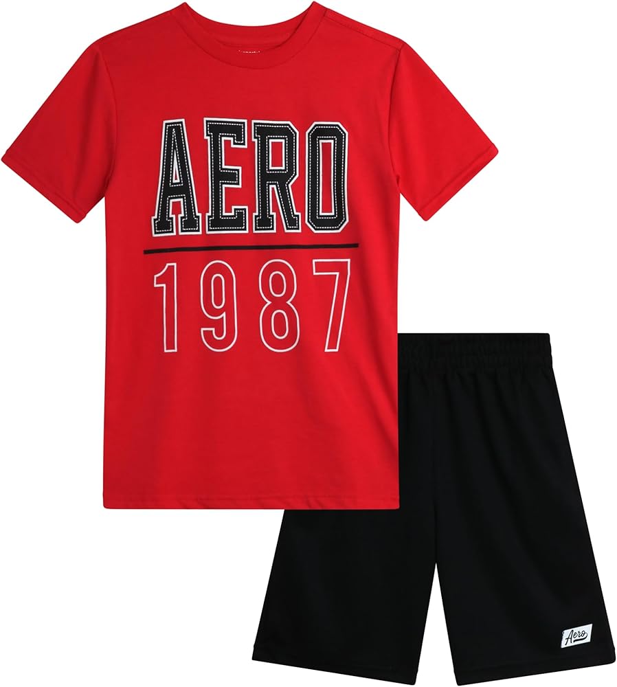 AEROPOSTALE Boys' Active Shorts Set - 2 Piece Short Sleeve T-Shirt and Mesh Gym Shorts - Activewear Outfit for Boys (4-12)