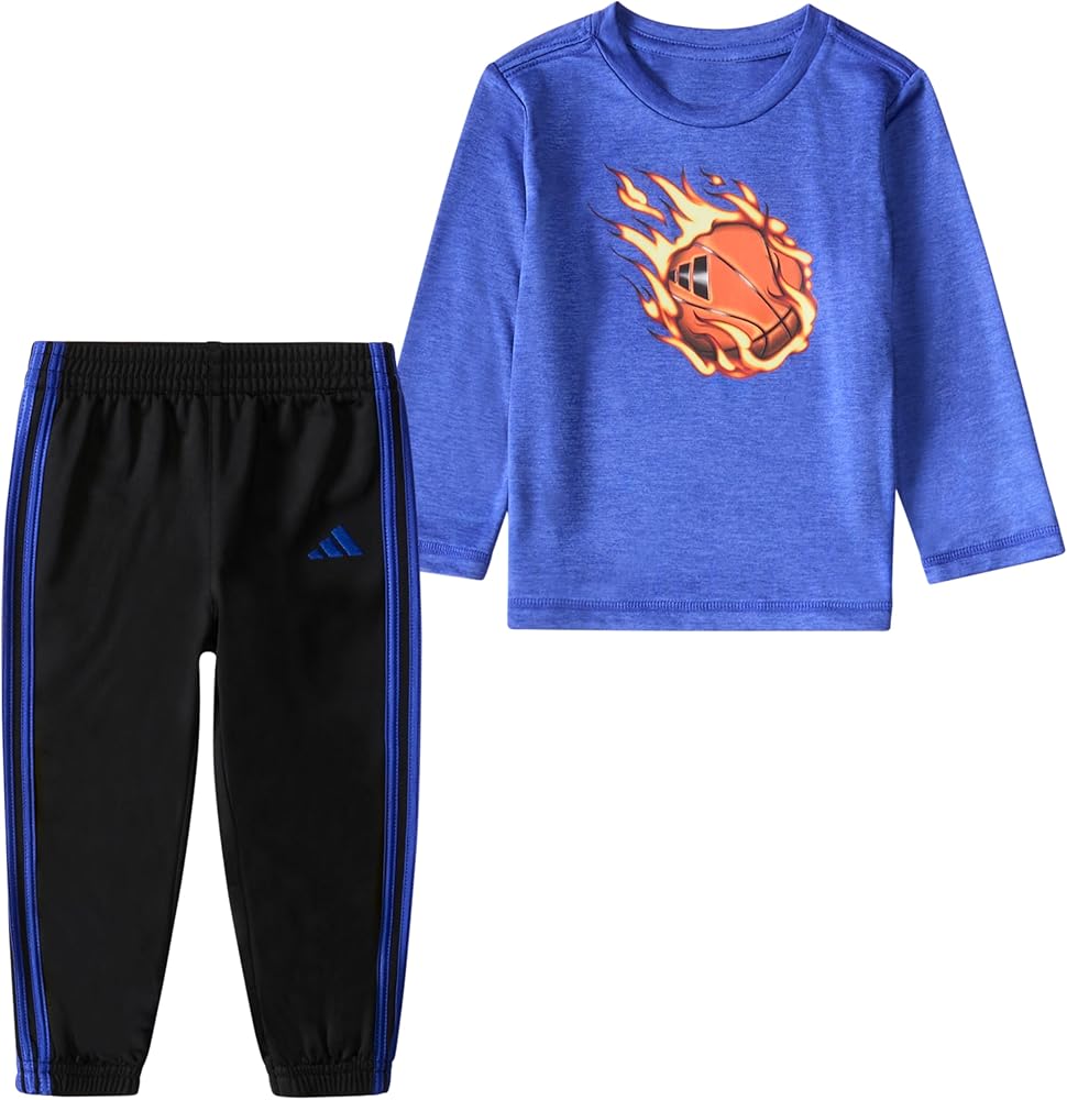 adidas boys 2-piece Long Sleeve Poly Mélange Tee and Joggers Set