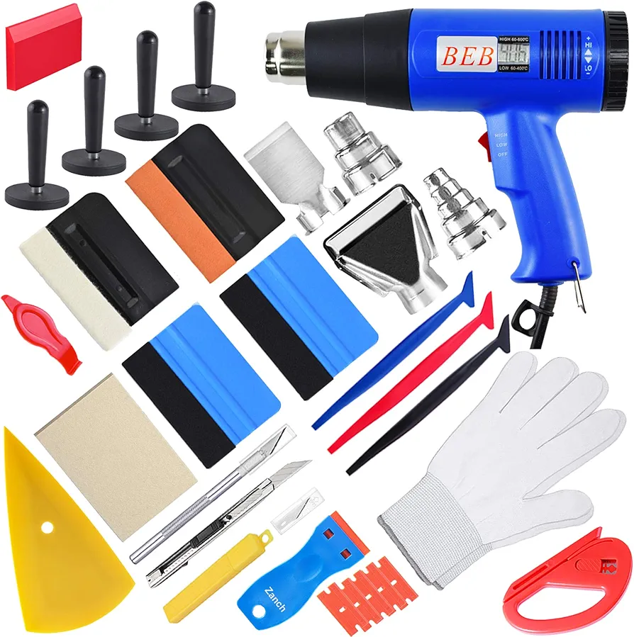 Vinyl Wrap Tool Kit Vinyl Wrap Tools Car Wrap Kit with LCD Heat Gun for Vinyl, Felt Squeegee for Vinyl,Magnets Holder Wrap Tools Car Wrapping Kit for Car Film Installation,Window Tint Tools