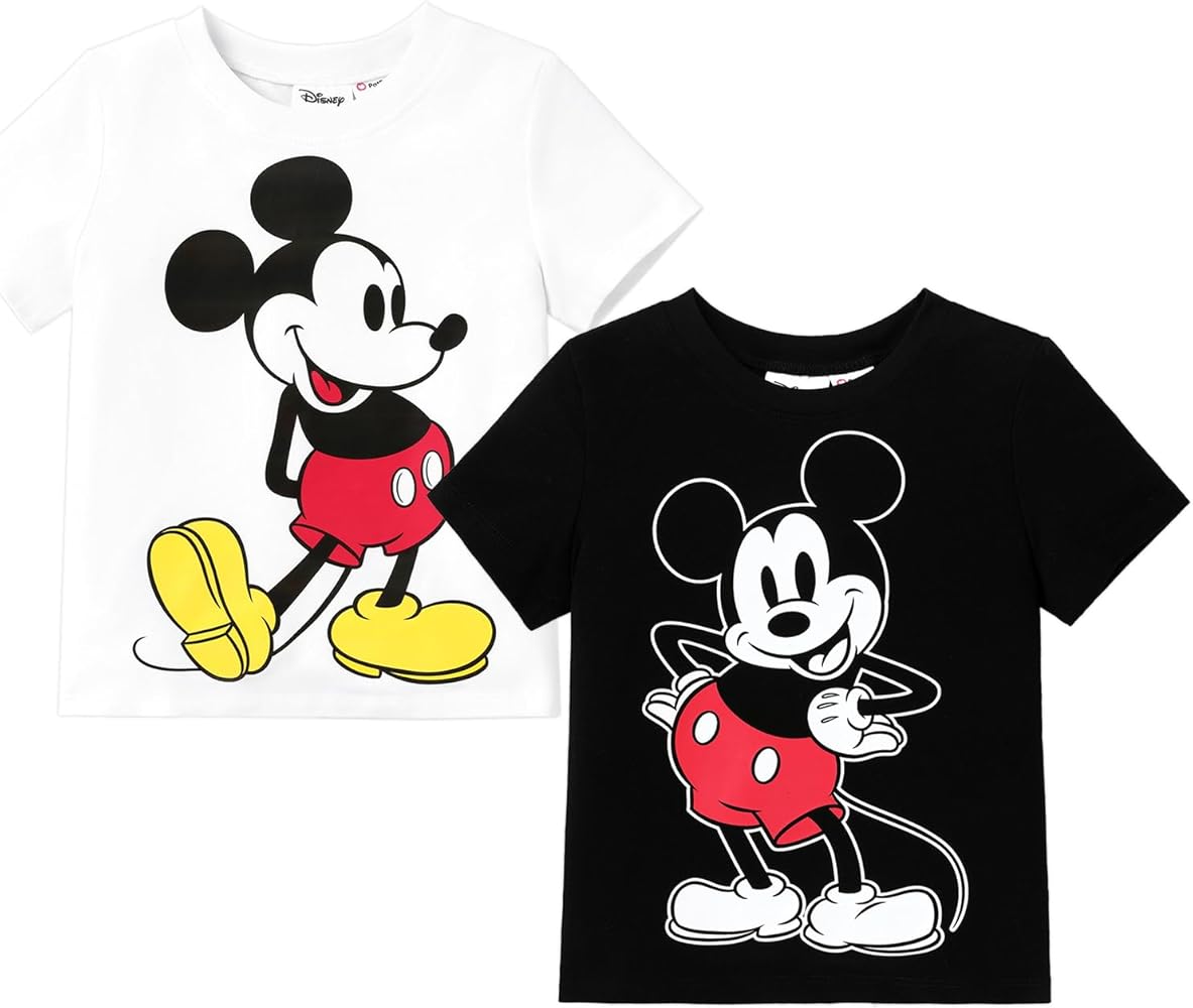 Disney Mickey and Friends Kids Boys Girls Solid Character Print Short-Sleeve Cotton Tees T-Shirts Tops 2PCS