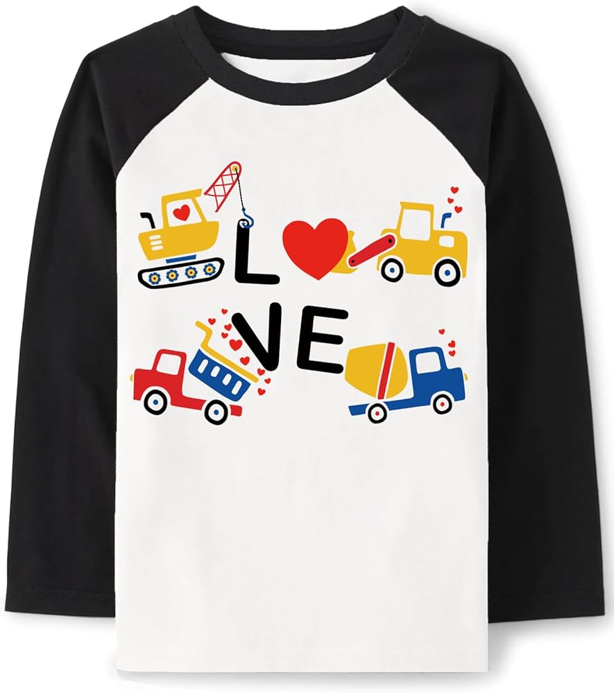 Valentine's Day Shirt for Boys Girls Monster Truck Heart Tops Toddler Kids Long Sleeve Raglan Tees