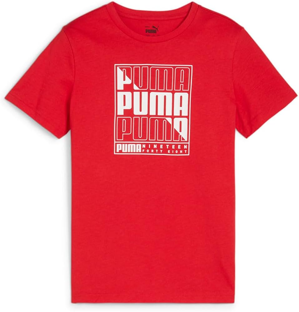 Puma Kids Boys Graphics Wording Logo Crew Neck Short Sleeve Athletic Tops Casual - Red