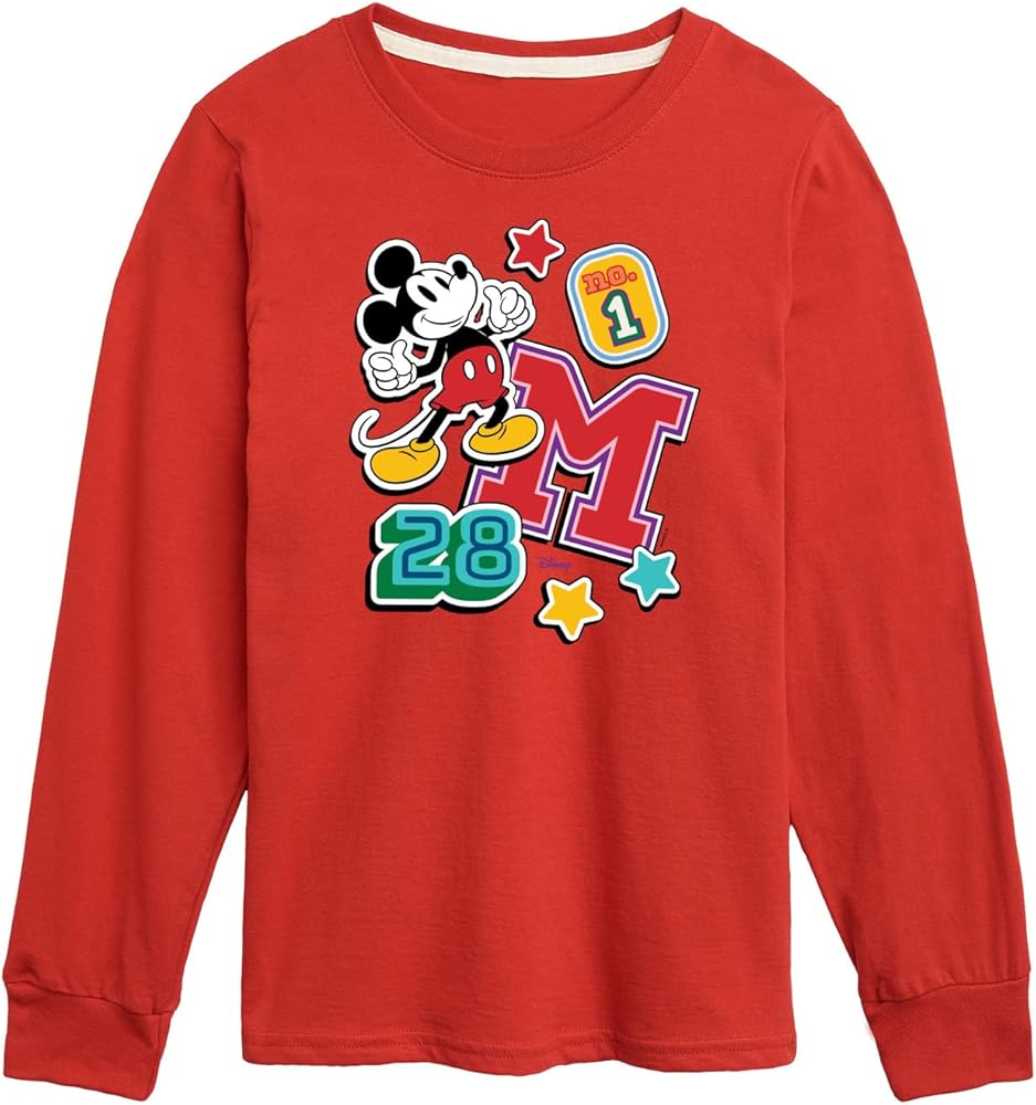 Disney Mickey Mouse - Stitched Patches - Youth Long Sleeve Graphic T-Shirt