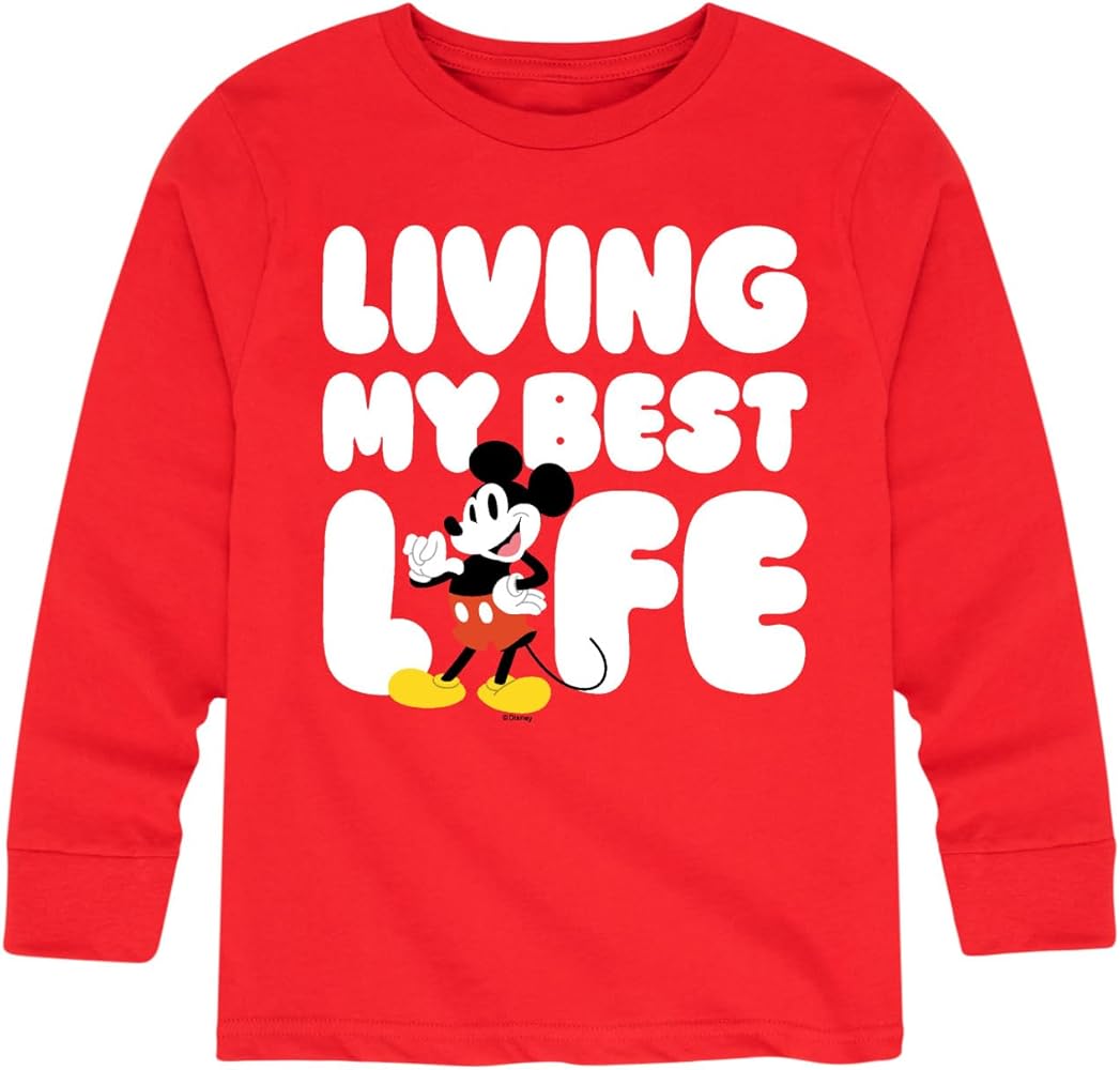 Disney Mickey & Friends - Living My Best Life - Toddler and Youth Long Sleeve Graphic T-Shirt