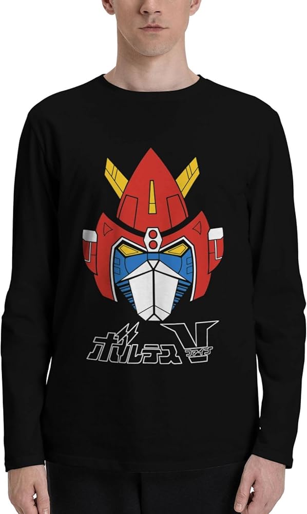 Anime Voltes V T Shirt Men's Summer Round Neck Tops Casual Long Sleeve Tee Black