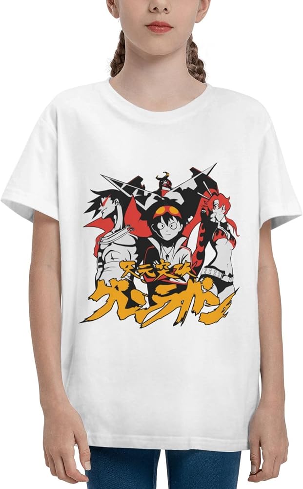 Anime Gurren Lagann Shirt Boys Girls Round Neck Short Sleeve Cotton Tees