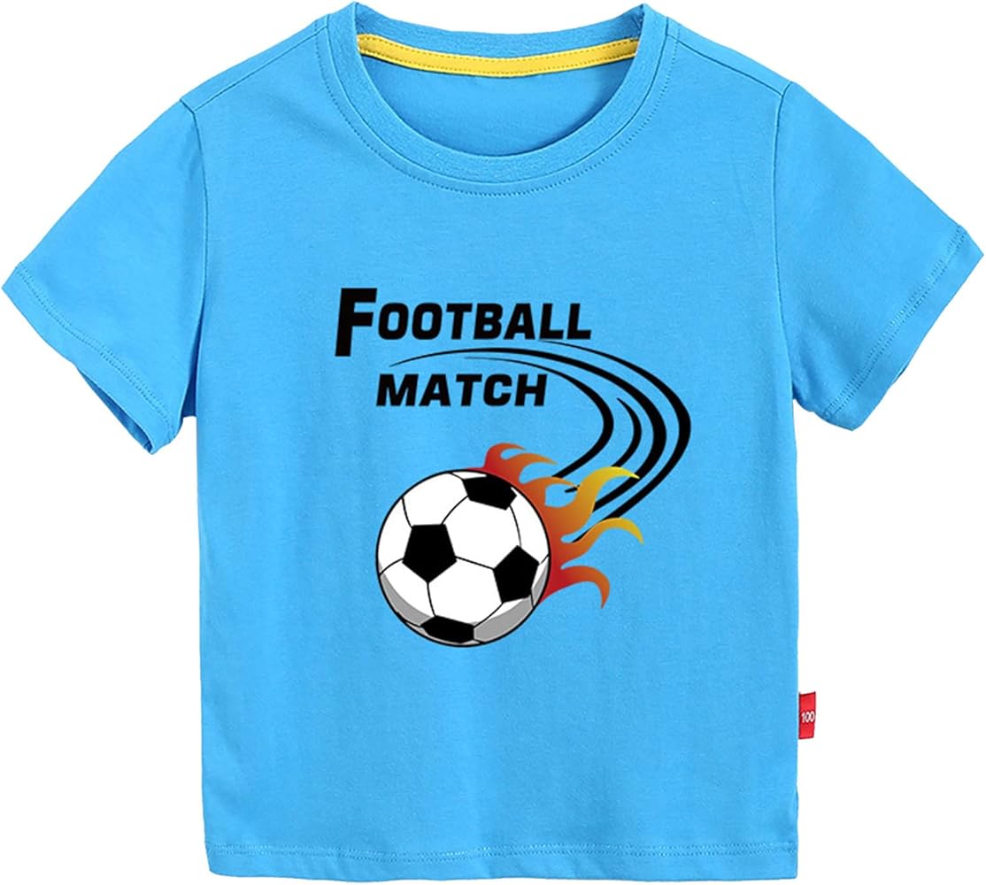 Toddler Kids Girls Boys Football Cartoon 3D Prints Loose Tops Soft Short Sleeve T Shirt Tee Tops Clothes Short Sleeve Shirt Teen (Sky Blue, 4-5 Years)