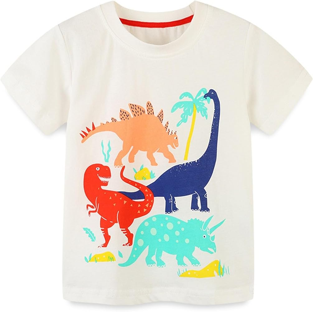 Big Boy Top Children's T Shirt Cartoon Dinosaur Print Short Sleeve Crewneck Top Casual Going Out for Boys Long Underwear