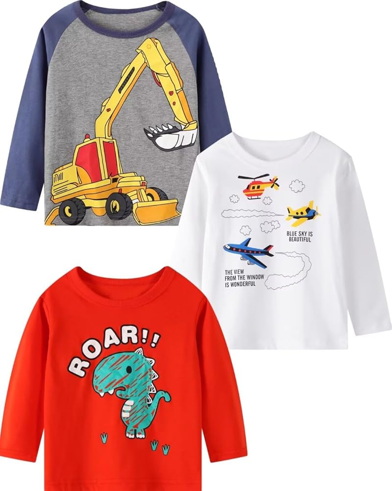 Toddler Boy Long Sleeve Shirts Kids Cotton Fall Top Crewneck Clothes 2-7 Years