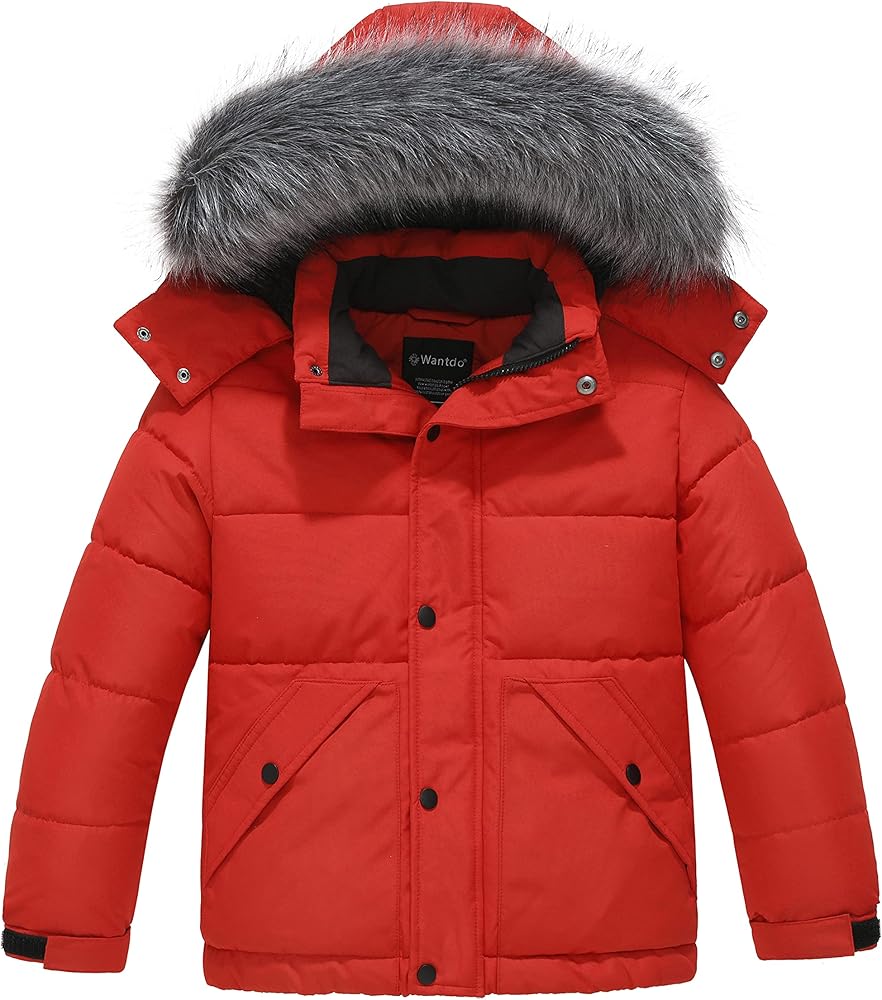 wantdo Boy's Winter Coat Waterproof Fleece Puffer Jacket Hooded Thick Parka