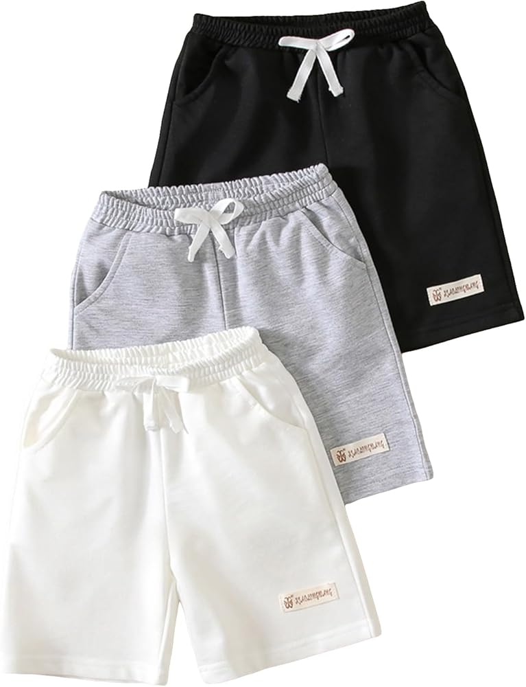 SOLY HUX Toddler Boy's 3 Piece Bow Front Track Shorts High Elastic Waist Summer Casual Shorts with Pockets