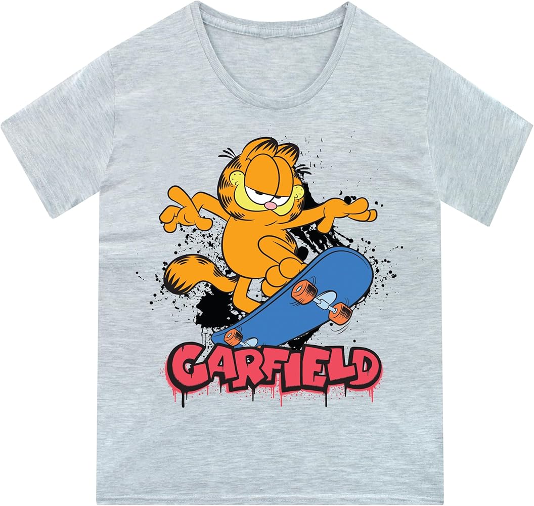 Garfield Shirt | Cat Tshirt | Novelty Boys' T-Shirts | Skateboard Boys Tee | Grey 12