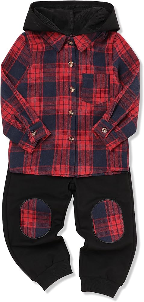 Toddler Winter Clothes Button Down Plaid Jacket Shirt Long Sleeve and Casual pants Toddler Boys Winter Outfits