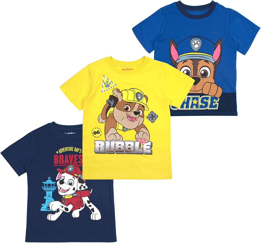 Paw Patrol Nickelodeon Boys 3 Pack T-Shirt for Toddler and Big Kids