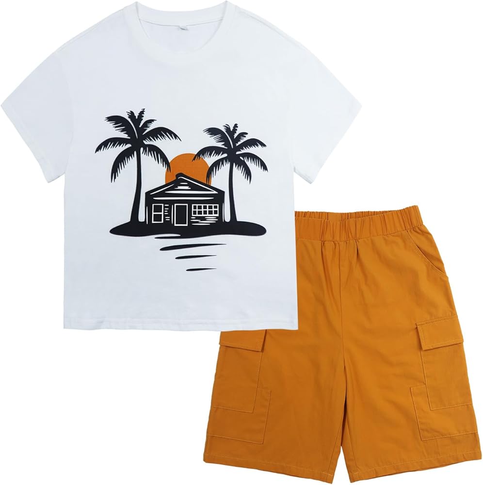 Boy Clothes Set Boys Summer Outfit Short Sleeve T-Shirt & Short Set 2 Packs 6-12Y