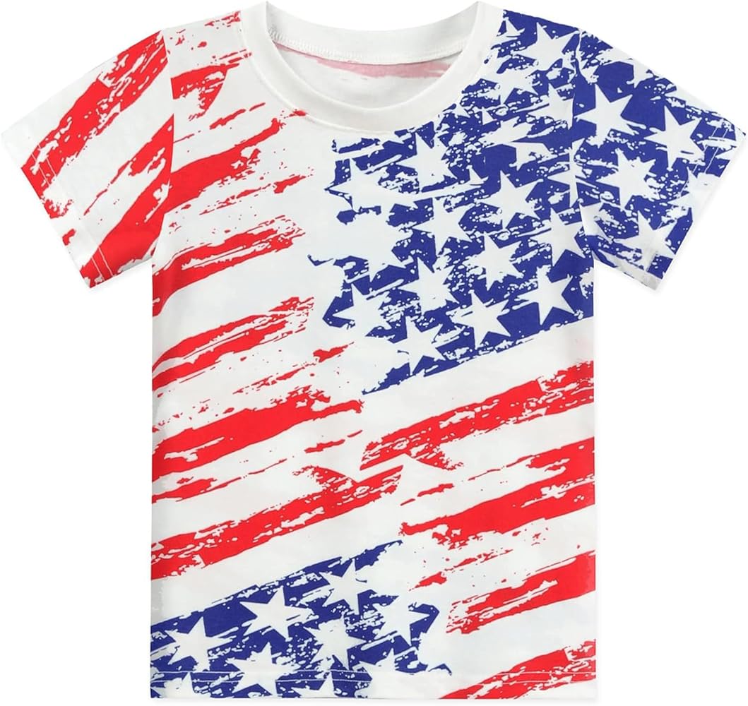 Boys Girls 4th of July T-Shirt American Flag Short Sleeve Shirt Kids Patriotic Outfit Independence Day Tee Tops 2-7T