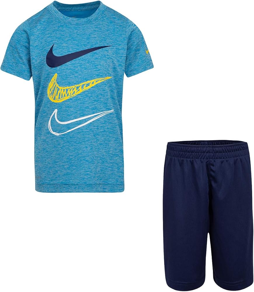 Nike Little Boy's Dri-Fit T-Shirt & Shorts Two Piece Set (Midnight Navy, 6)