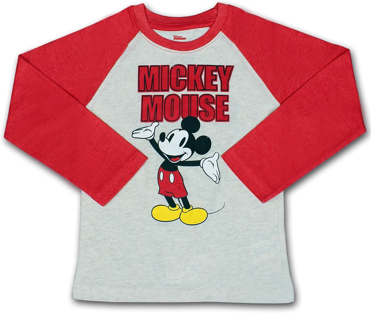 Disney Mickey Mouse Boys’ Long Sleeve Shirt for Toddler – Red/Grey