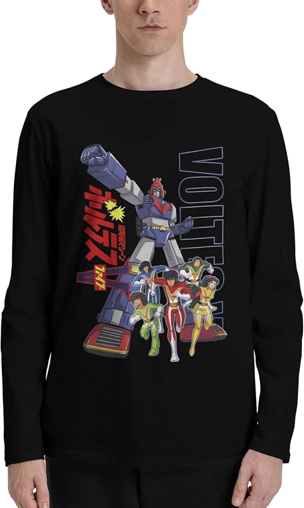 Anime Voltes V T Shirt Boy's Summer Round Neck Clothes Casual Long Sleeve Tee Black