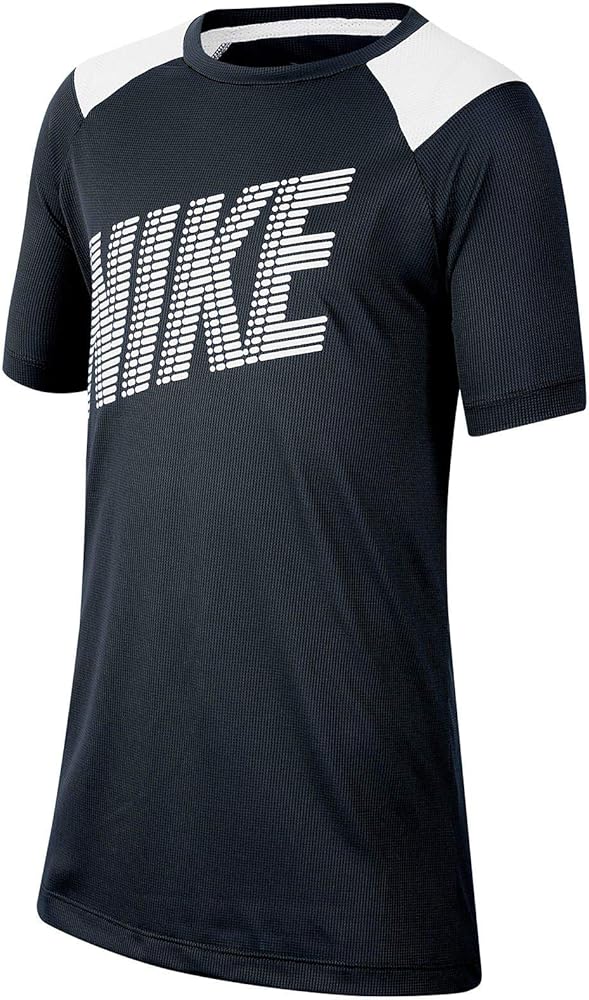 Nike Big Boys Dominate Dri-FIT Front Graphic Shirt (M (10-12), Black/White)