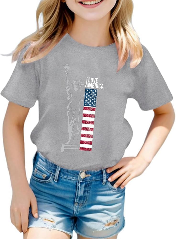 Toddler Girls Boys 4th of July T-Shirt Red White Blue Funny T-Shirt Fashion Short Sleeve Round Neck Memorial Day Tees Tops 4-10 Years,Toddler Fourth of July Shirt Boy,4Th of July Kids Shirts