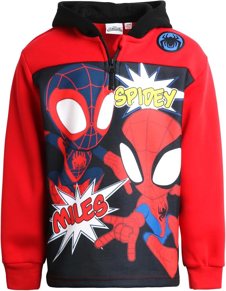 Marvel Boys' Avengers Sweatshirt - ¼ Zip Fleece Hoodie: Spidey Spider-Man Hulk Iron Man Captain America Black Panther (2T-16)