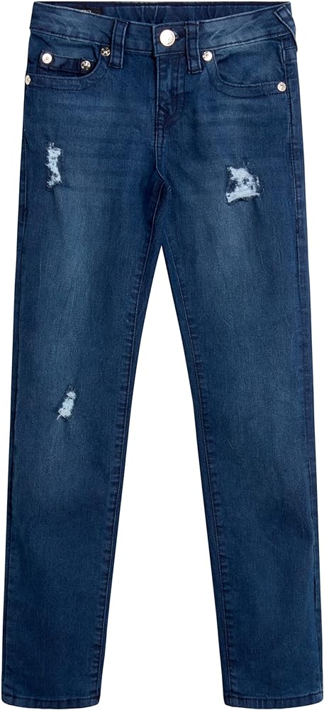 True Religion Boys' Jeans - Slim Fit Stretch Denim Distressed Jeans for Boys (4-16), Size 5, Distressed Bahama Blue