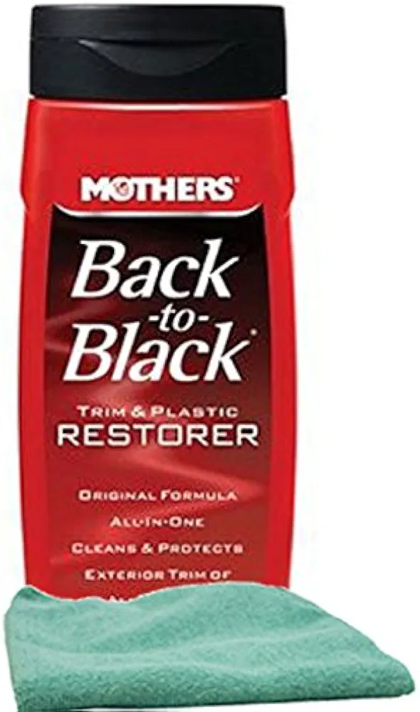 Mothers Back-To-Black Trim & Plastic Restorer (12 oz) & Microfiber Cloth Kit