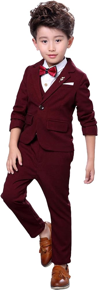 Boys 3Pcs Modern Fit Suit Solid Dress Suit Jacket Vest Pants 3T-10