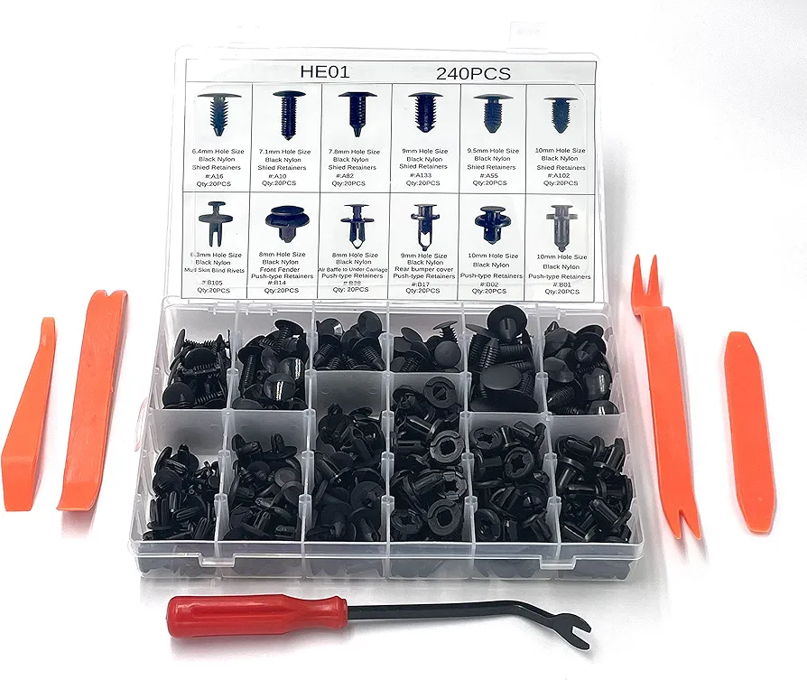 Performore 240 Pcs of Car Plastic Retainer Clips, Push Pin Rivets, Fastener Retainer Kit for Bumper Fender Door Trim Panel, Includes Storage Case with Tools for Toyota GM Honda Ford Chrysler