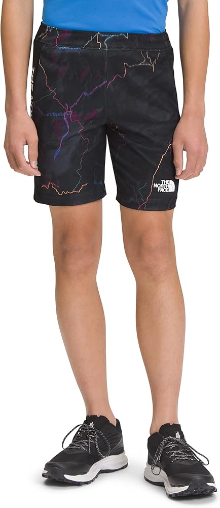 THE NORTH FACE Boy's Never Stop Knit Training Shorts (Little Kids/Big Kids) Tnf Black Trail Glow Print LG (12 Big Kid)