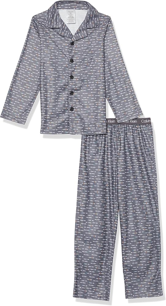 Calvin Klein Boys' Sleepwear Coat Front Notch Color Top & Pant Pajama Set