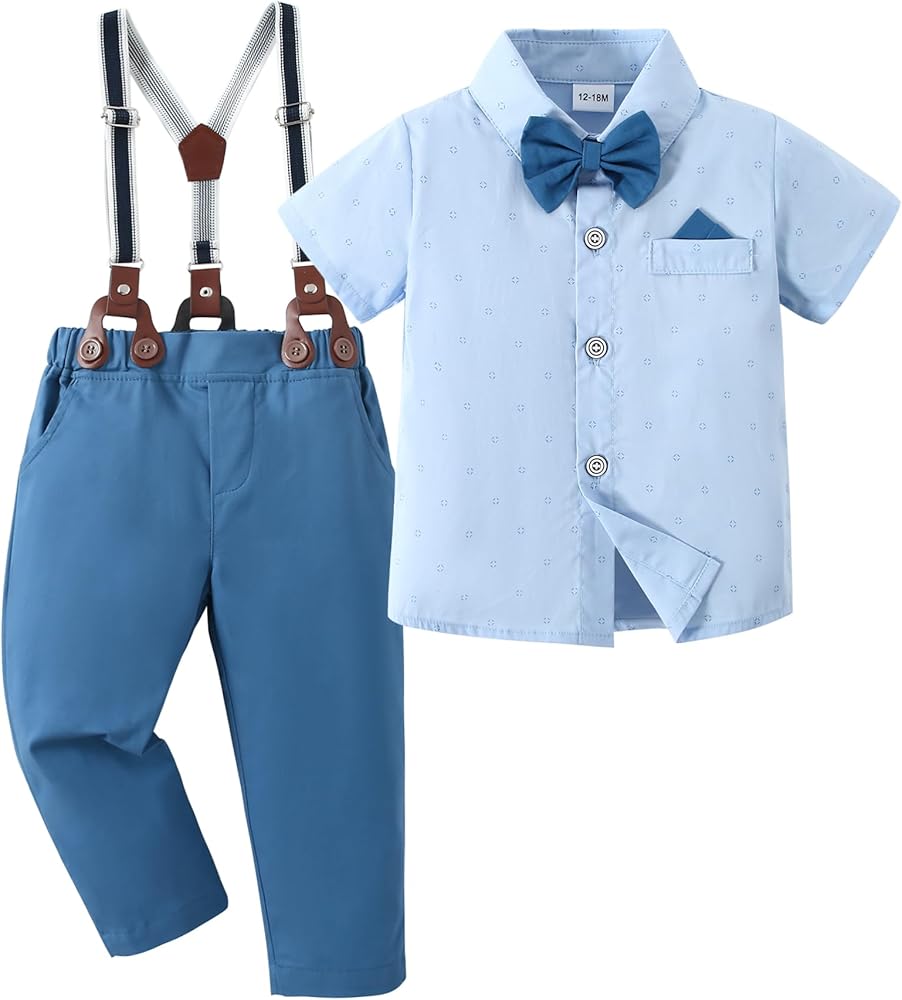 Boy Suit Toddler Boy Outfit Boy Dress Shirt with Bowtie/Suspender Pants Gentleman Wedding Outfits 1-10 Years.