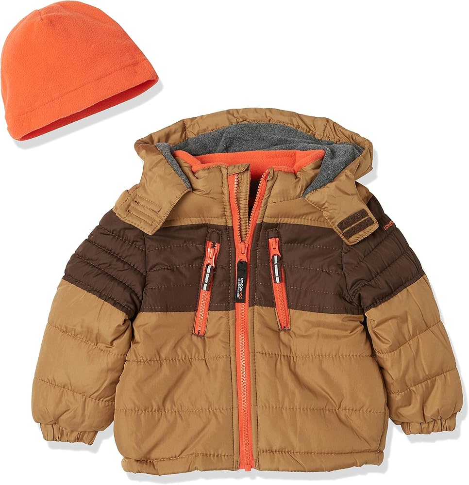 LONDON FOG Boys' Toddler Color Blocked Winter Puffer Jacket with Hat