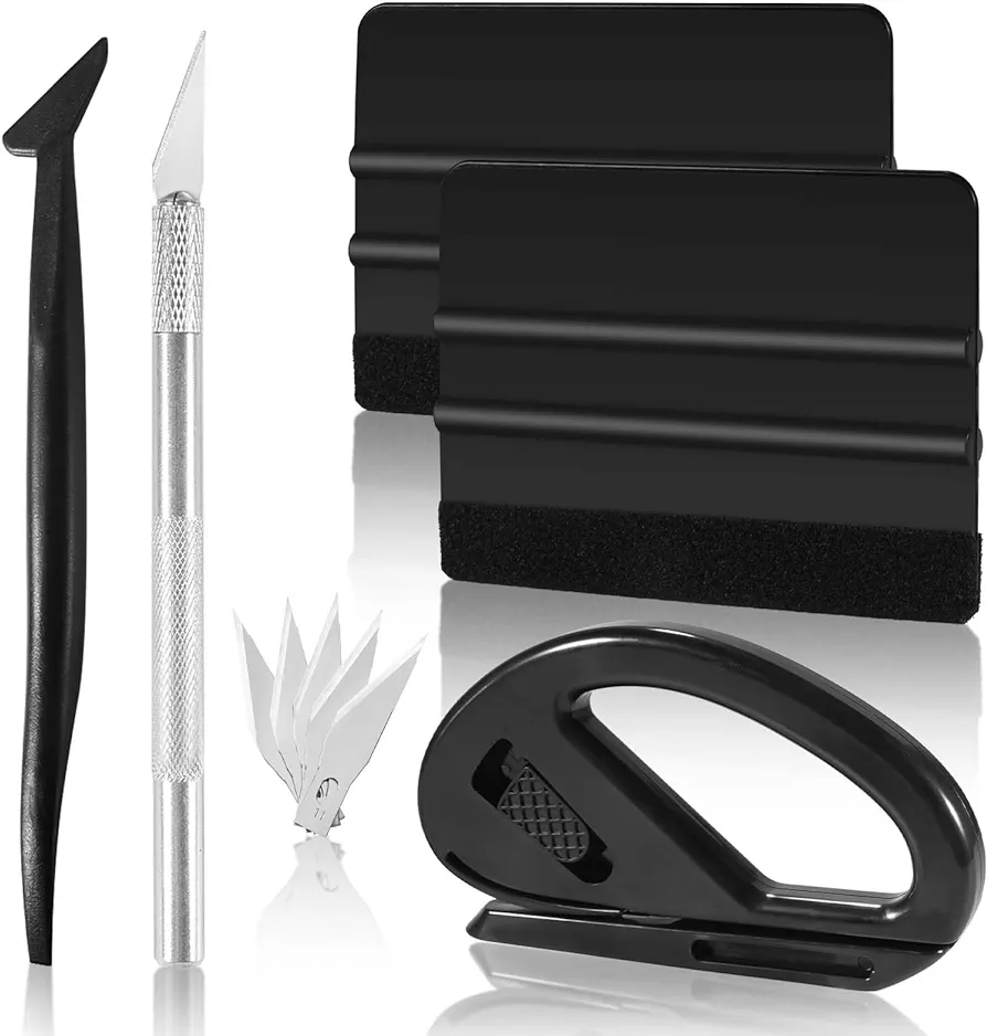 Vinyl Wrap Tools Kit, 10 PCS Professional Car Wrap Tool Kit, Window Tint Tools Kit Includes Carving Knife, Edge Trimming Knife, Safe Membrane Cutter, Soft Square Scraper, Spare Blades