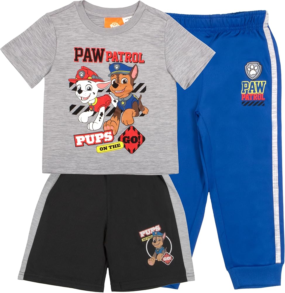 Nickelodeon Paw Patrol Boys 3-Piece Pants Set - Short Sleeve T-Shirt, Shorts, & Jogger Pants 3-Pack Bundle Set for Boys