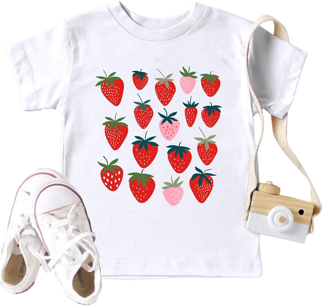 Toddler Strawberry Shirt Cute Strawberries Graphic Tees Fruit Lover T-Shirt Garden Casual Boys Girls Tops