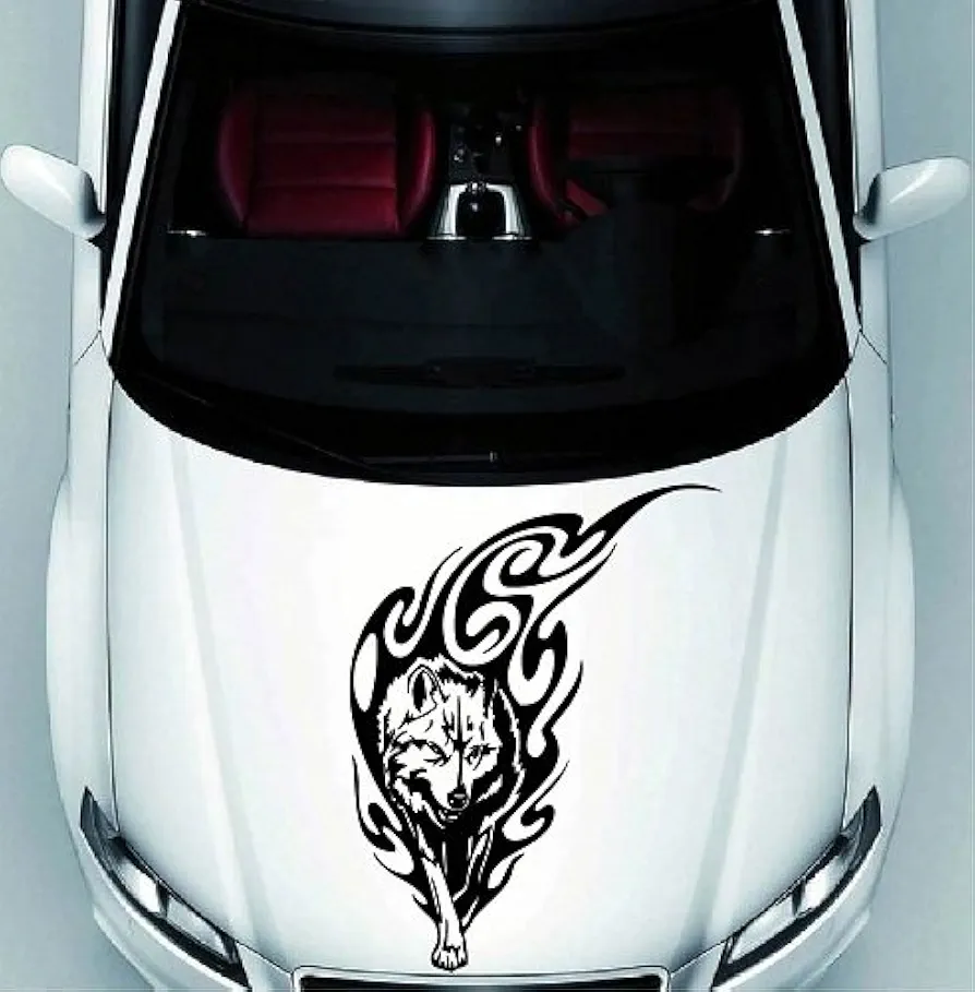 Vehicle Auto Car Décor Vinyl Decal Art Sticker Walking Wolf Animal Tribal Flames Removable Stylish Design for Hood 1240